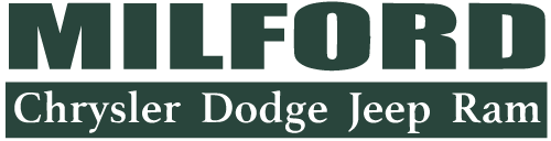 a black and white logo with the words millford chrysler dodge jeep ram